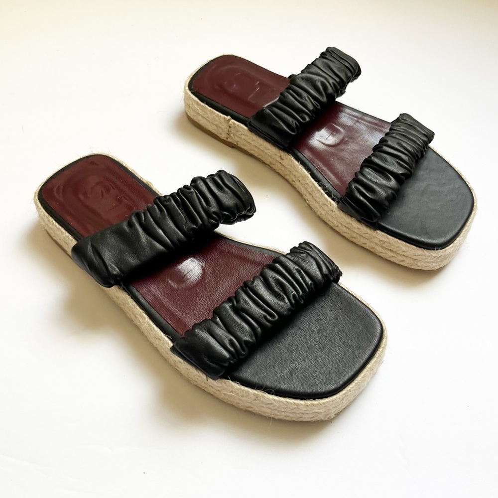 Staud Maya Black Leather Flatform Espadrille Sandals Sz 36